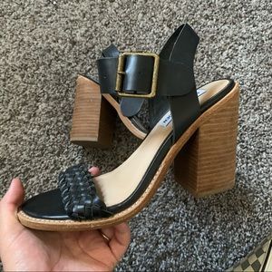 Black Leather Braided Heels